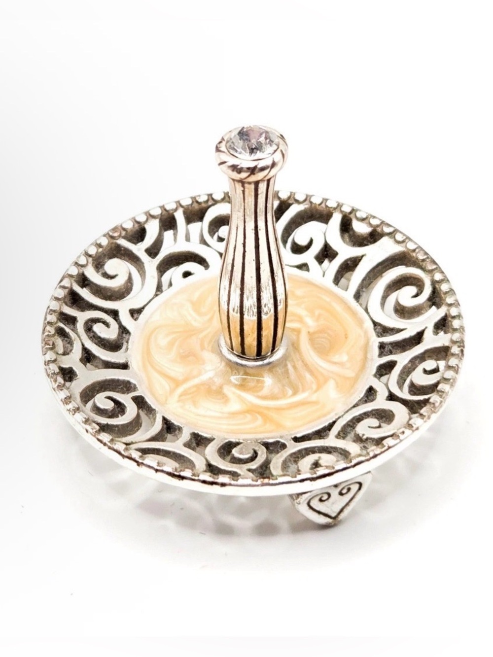 Brighton Ring Holder Crystal Top Silver Filigree Jewelry Dish Rare Vintage - Picture 5 of 7